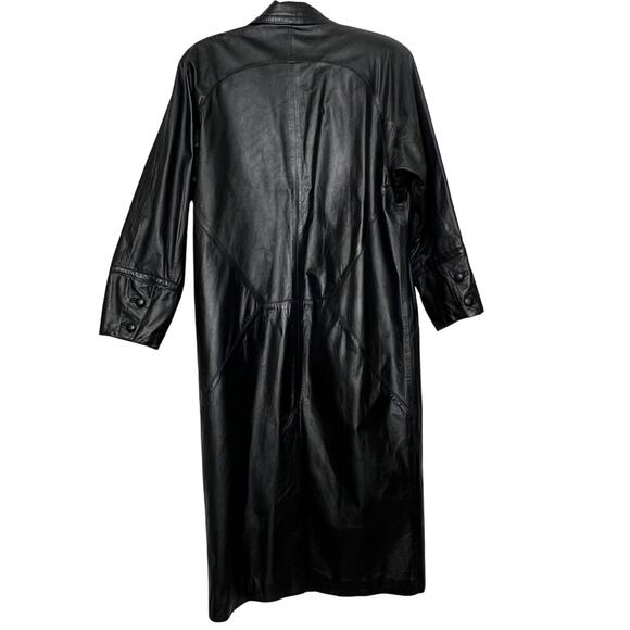 Vintage Charles Klein Black Leather Trench Coat Women’s Medium Long Jacket - Picture 2 of 12